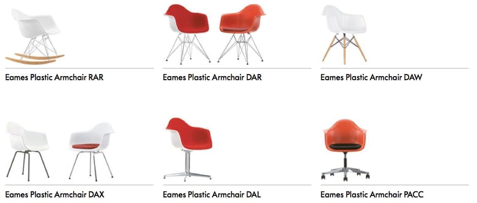 Vitra Eames Plastic Chair Armchair uitvoeringen
