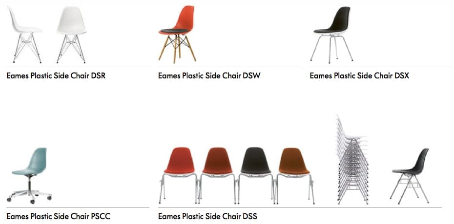 Vitra Eames Plastic Chair Side Chair uitvoeringen