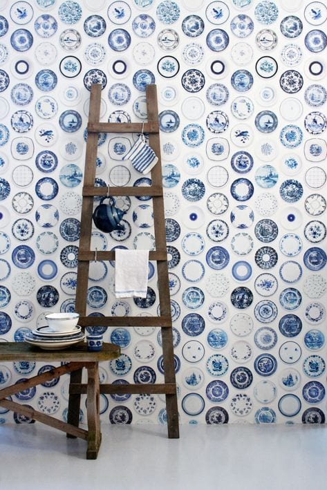 Delfts blauw behang