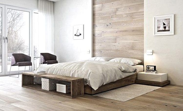 Slaapkamer houten vloer en muur