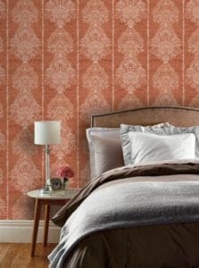 Barok behang slaapkamer oranje roze