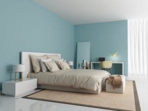 Moderne slaapkamer lichtblauwe muren