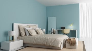 Moderne slaapkamer lichtblauwe muren